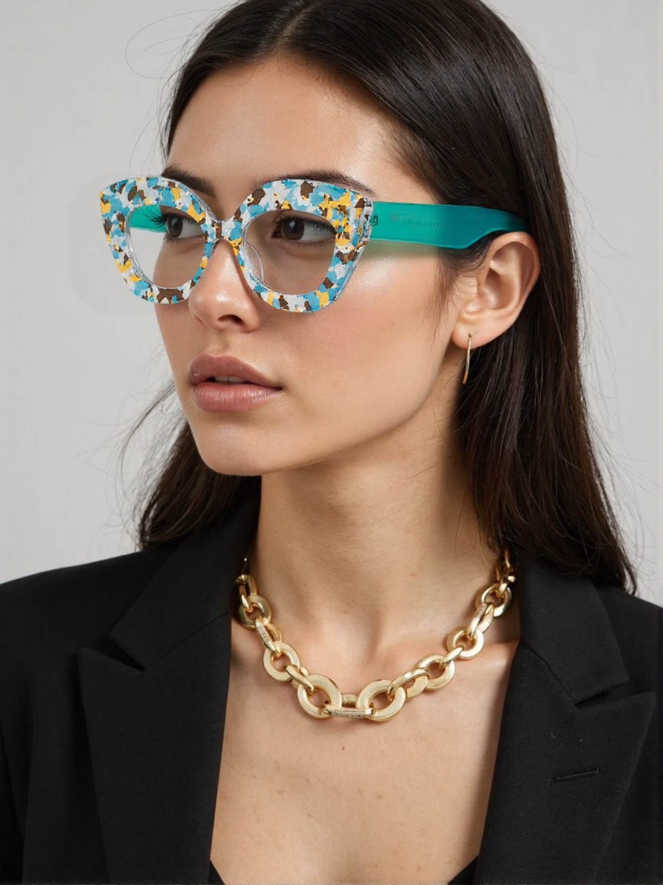 Street Fashion Runway - Large Frame Cat-Eye Floral Glass Texture
