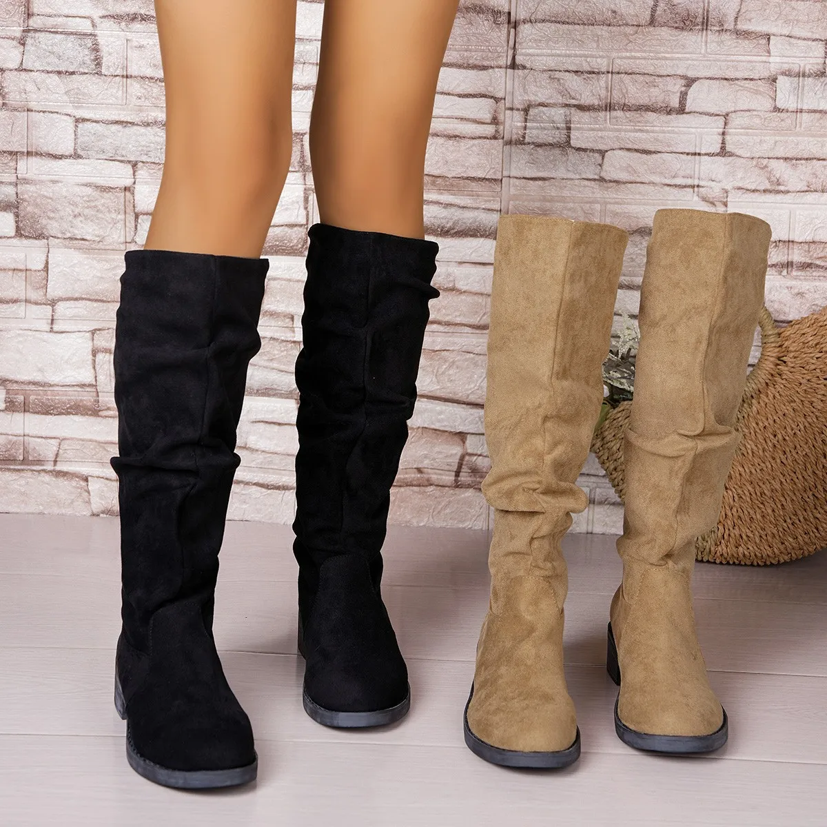 Pleated Boots Women Faux Suede - Street Fashion Winter ulasan dan harga