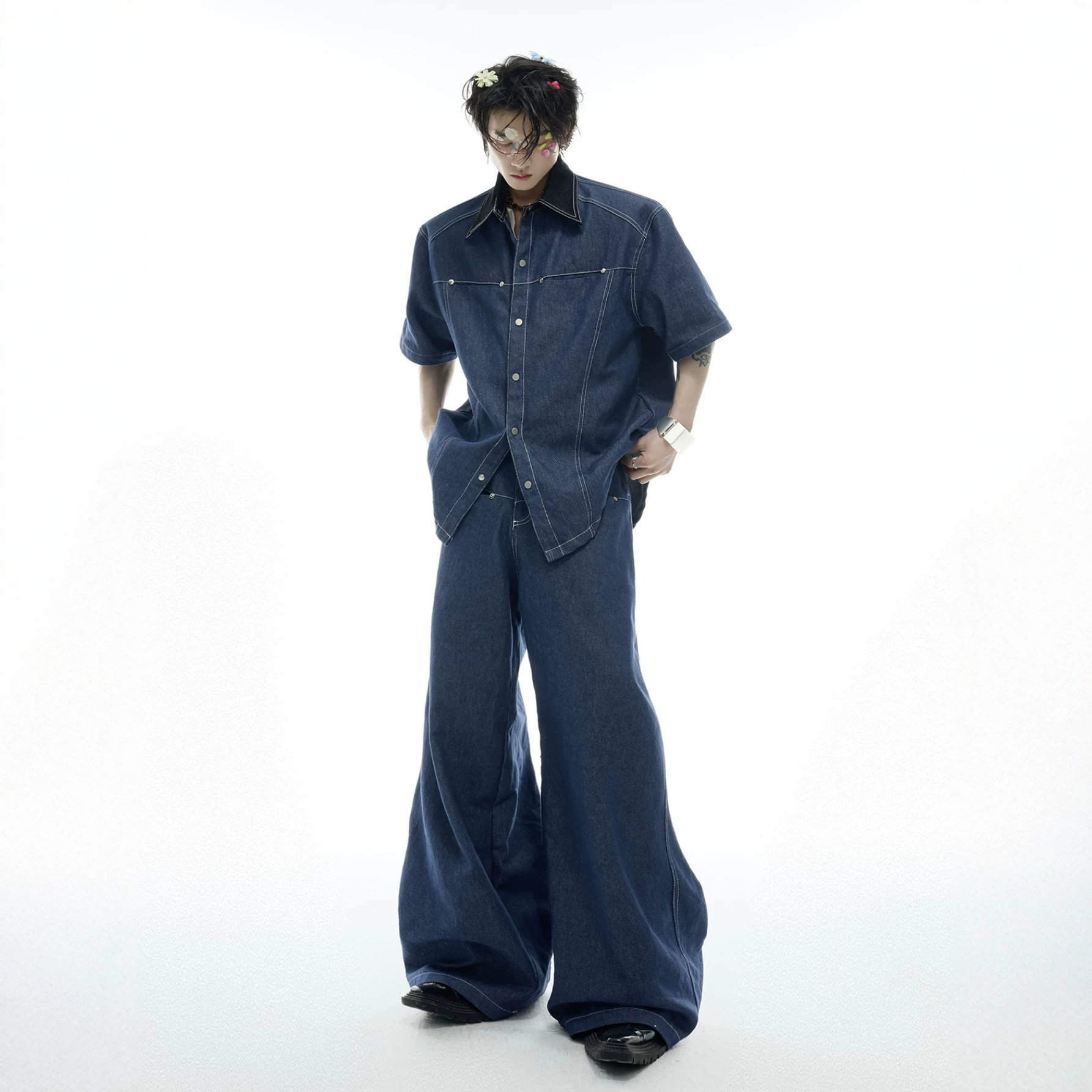 Summer Men's Denim Matching Se - Street Fashion American ulasan dan harga