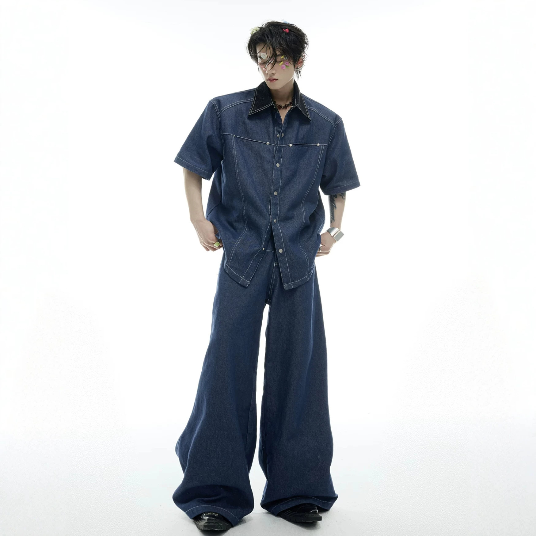 Summer Men's Denim Matching Se - Street Fashion American ulasan dan harga