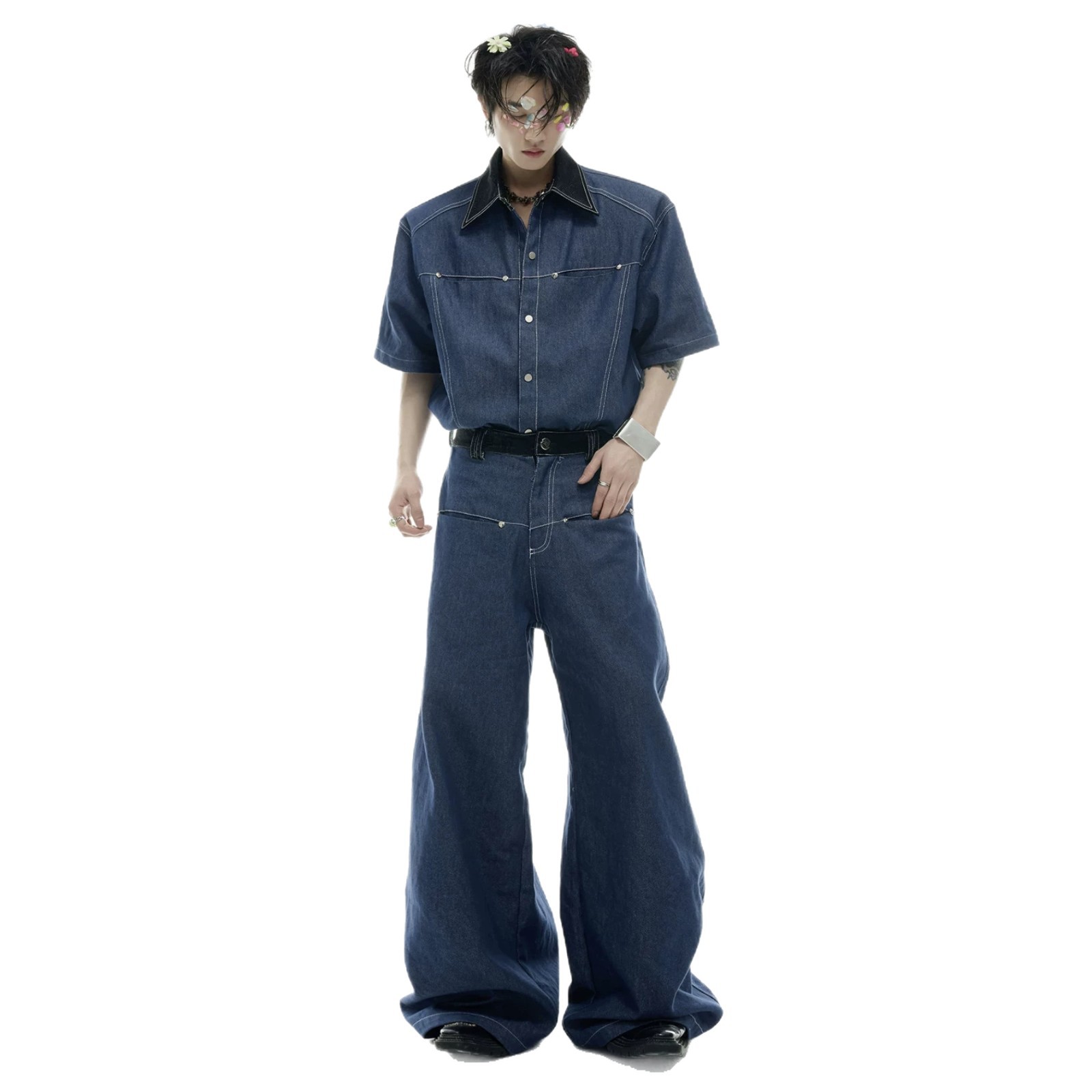 Summer Men's Denim Matching Se - Street Fashion American ulasan dan harga