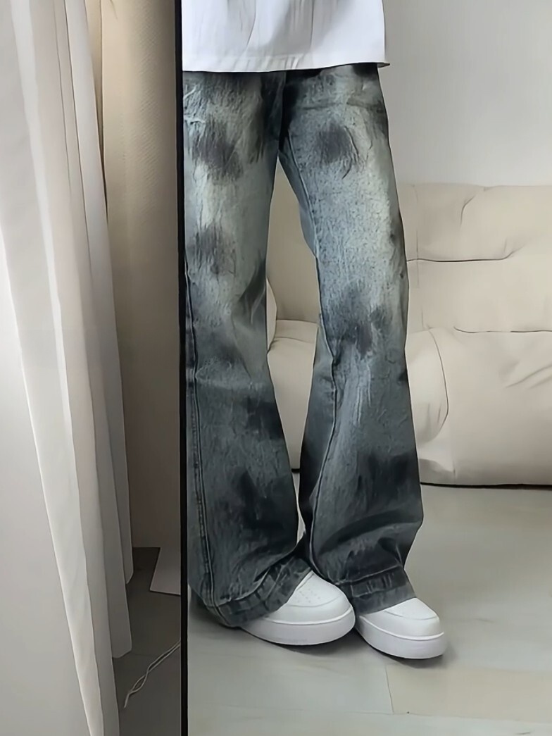 Blue Tie-Dye Men's Jeans High  - Street Fashion Vibes ulasan dan harga