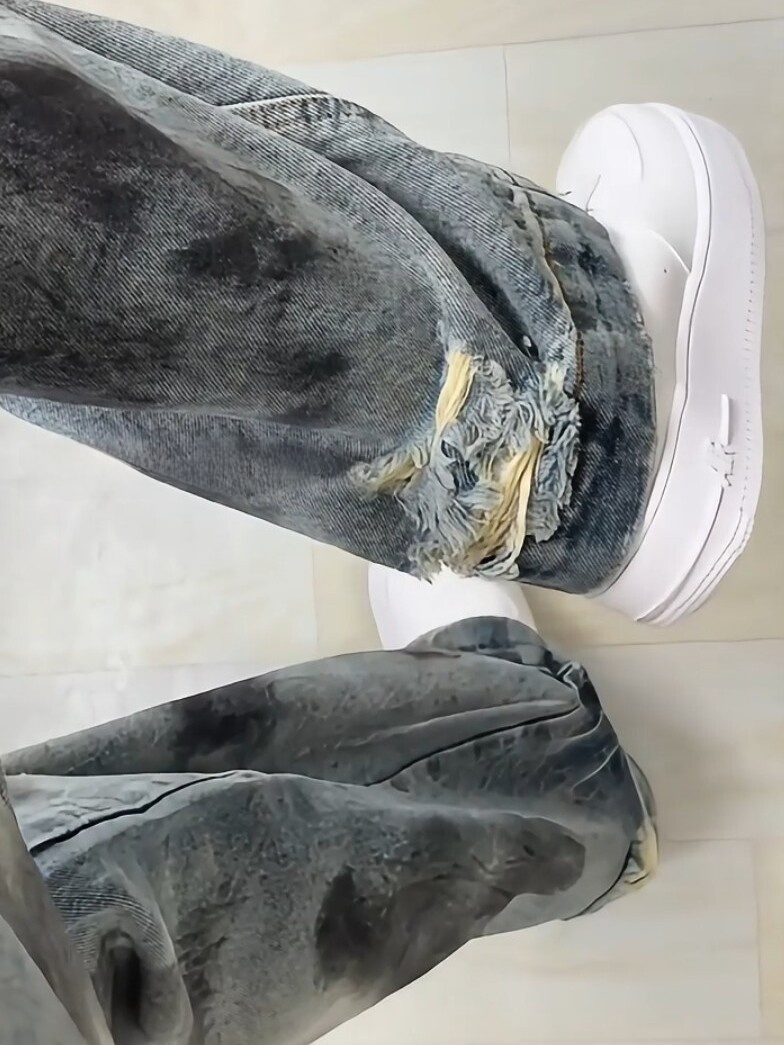 Blue Tie-Dye Men's Jeans High  - Street Fashion Vibes ulasan dan harga