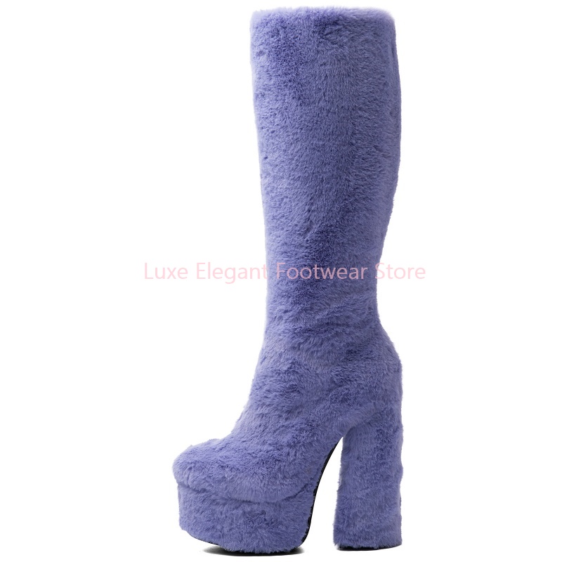 Purple Faux Fur Round Toe Plat - Street Fashion Winter ulasan dan harga