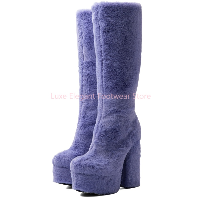 Purple Faux Fur Round Toe Plat - Street Fashion Winter ulasan dan harga