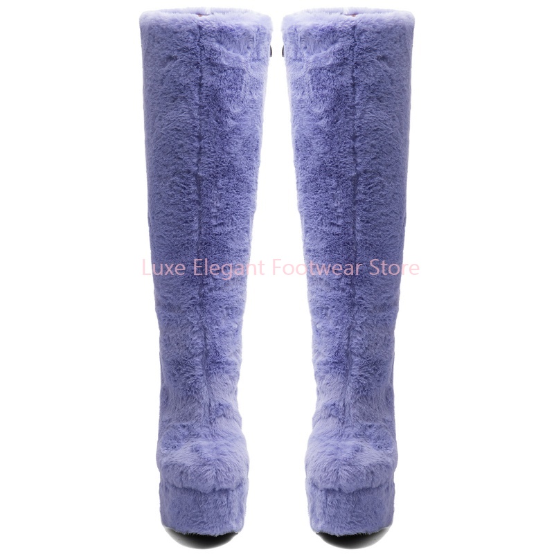 Purple Faux Fur Round Toe Plat - Street Fashion Winter ulasan dan harga