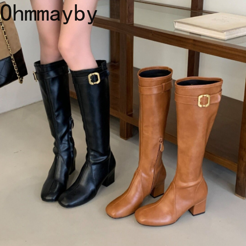 Women Retro Square Toe Knee Hi - Street Fashion Winter ulasan dan harga