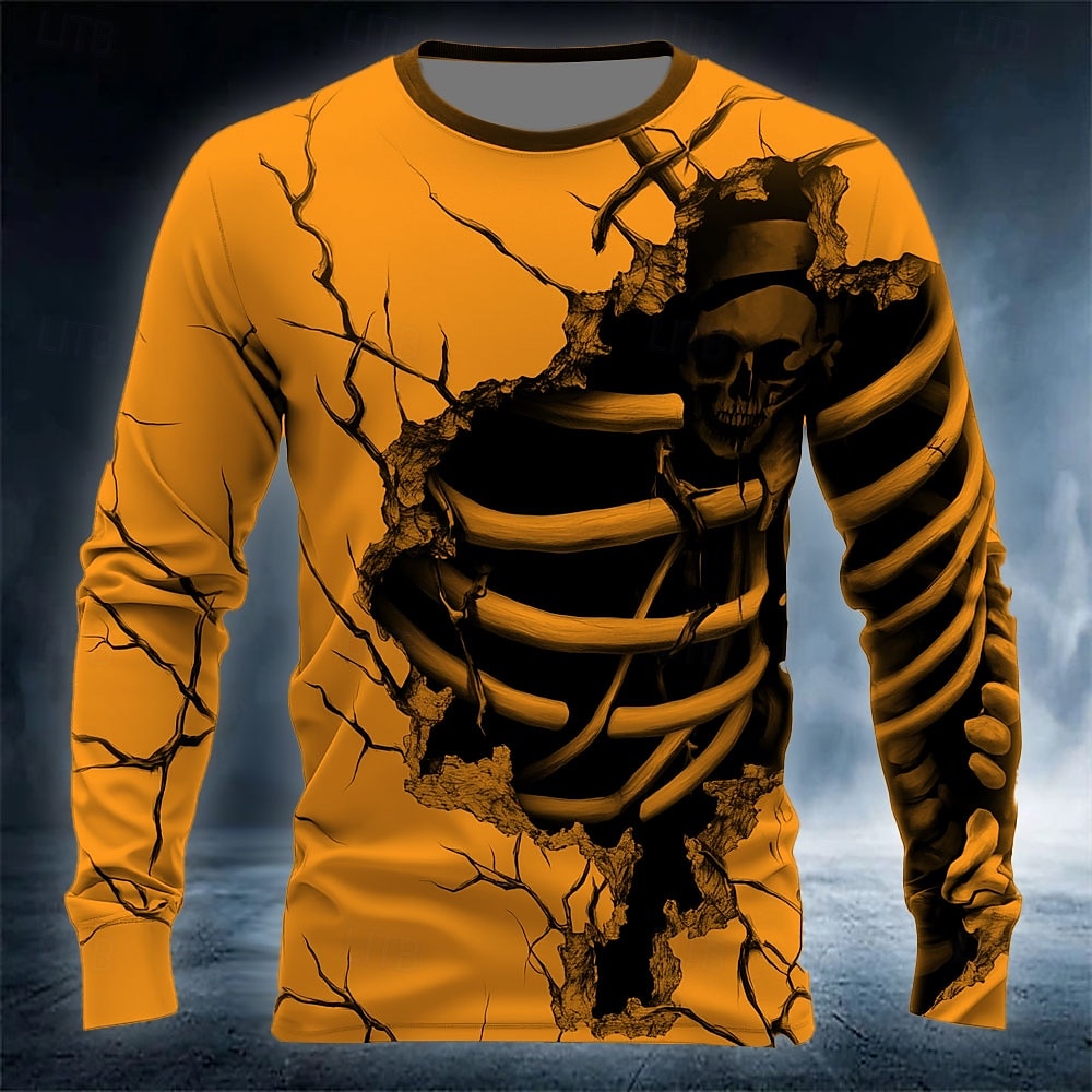 Funny 3D Skull Print Men's T-s - Street Fashion Men ulasan dan harga
