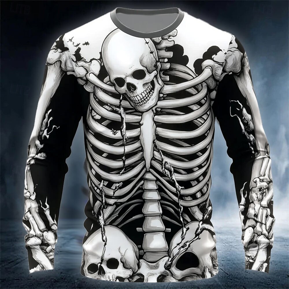 Funny 3D Skull Print Men's T-s - Street Fashion Men ulasan dan harga