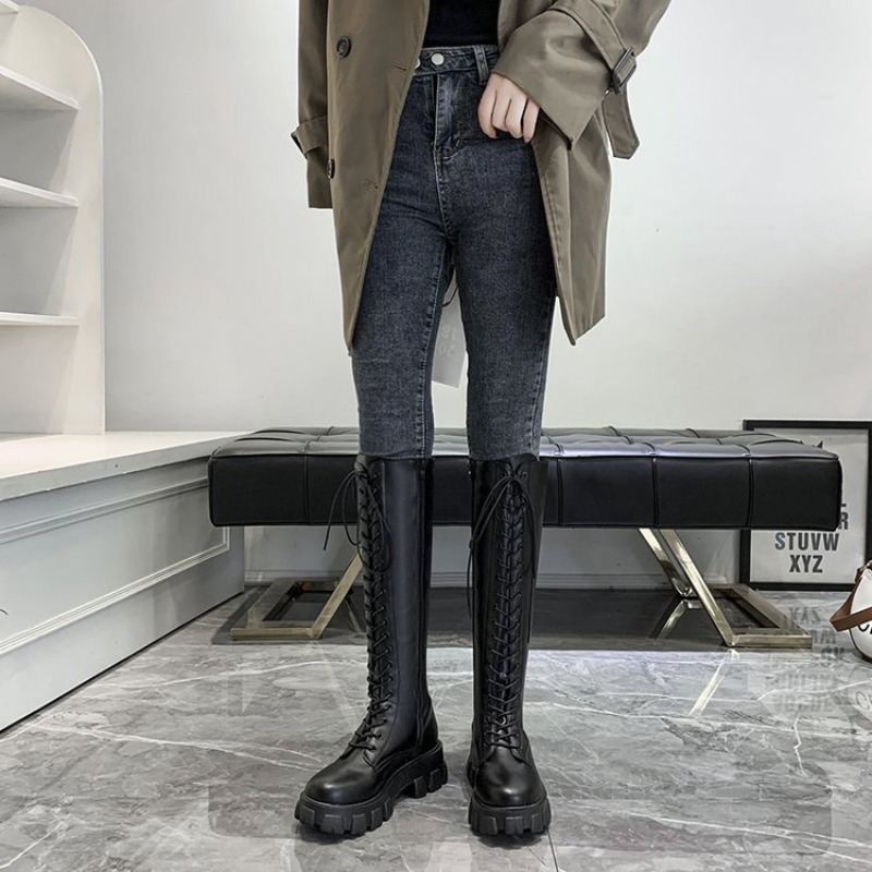 Women Knee High Boots Lace Up  - Street Fashion Winter ulasan dan harga